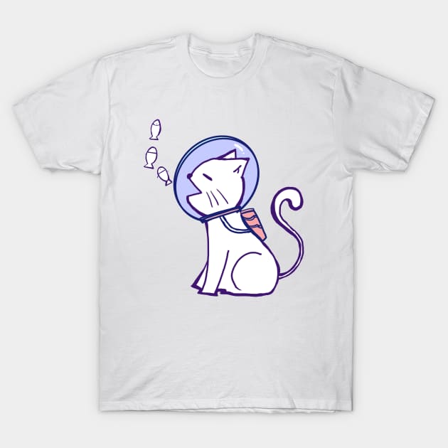 Space cat watch fish swimming in the air T-Shirt by LovelyChibis